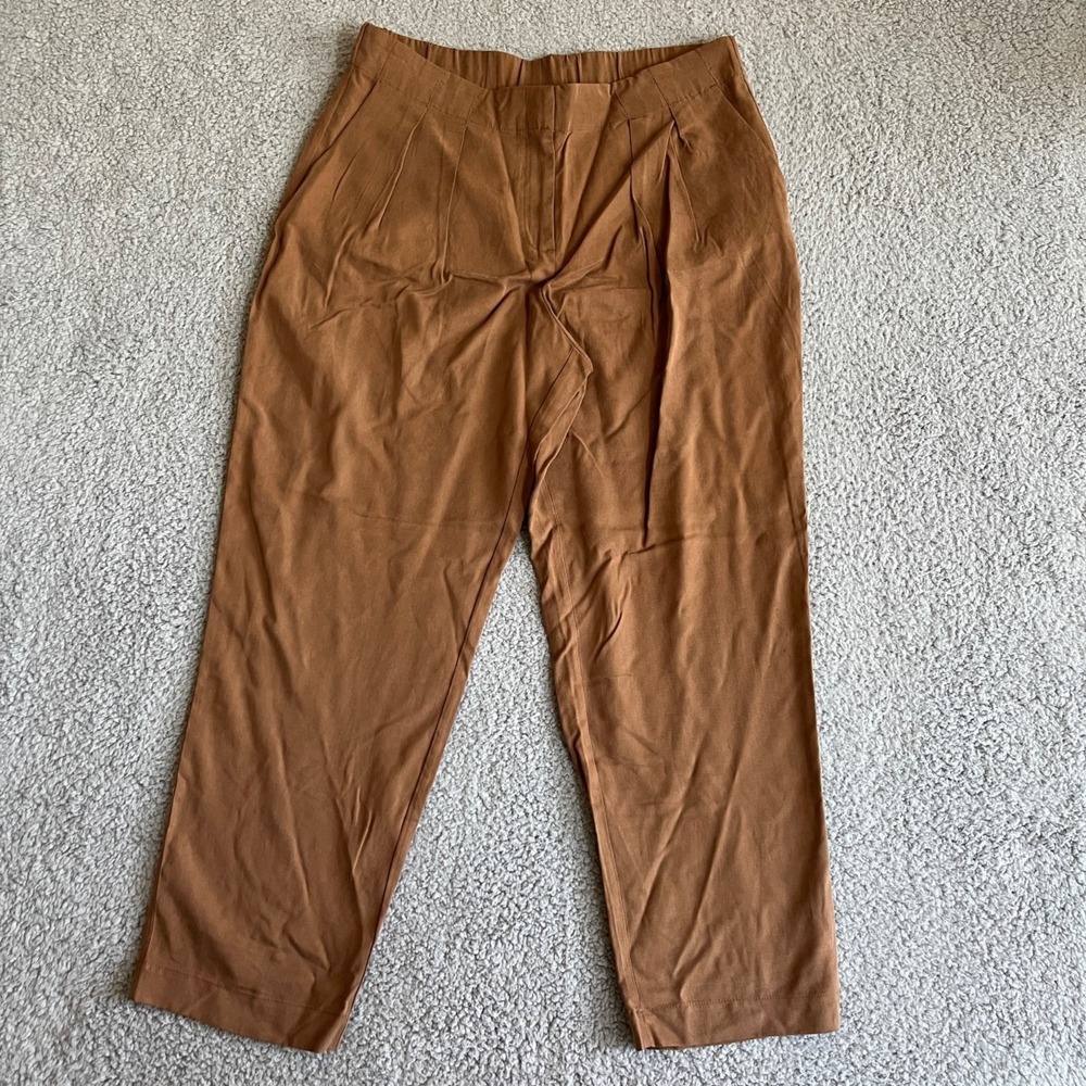 Chicos Skimmer Pants Size Small 8 Brown‎ Tencel Pleated Chino Career